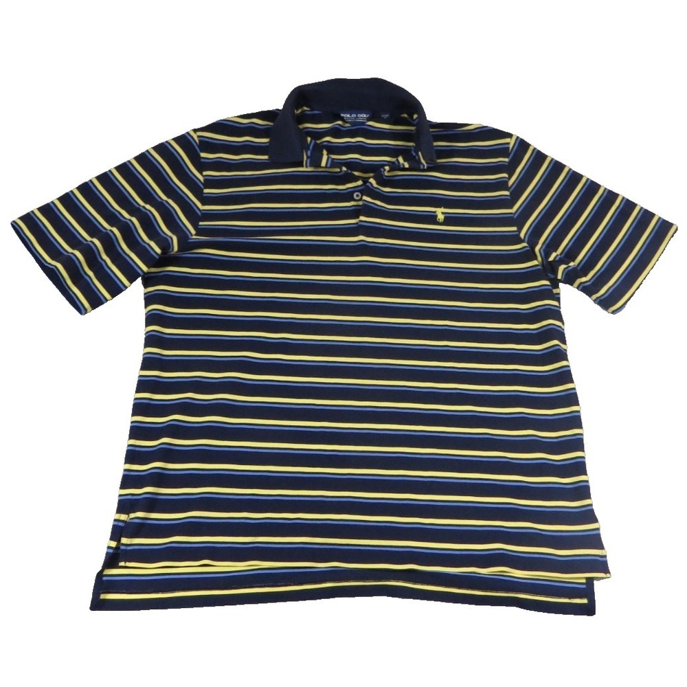 Polo Ralph Lauren Golf Shirt Mens L Large Pima Cotton Navy Blue Yellow Pony